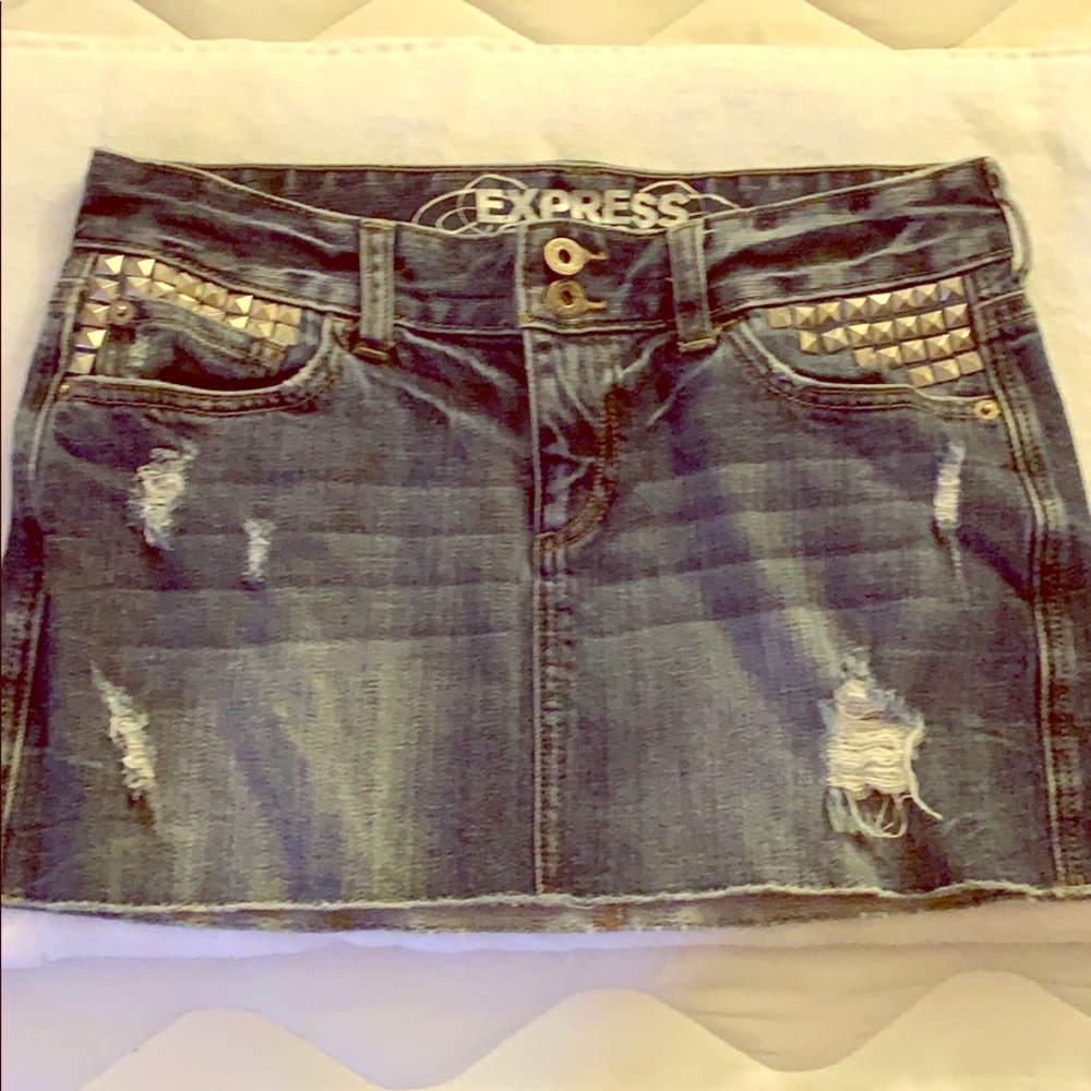 EXPRESS Studded mini jean mini skirt